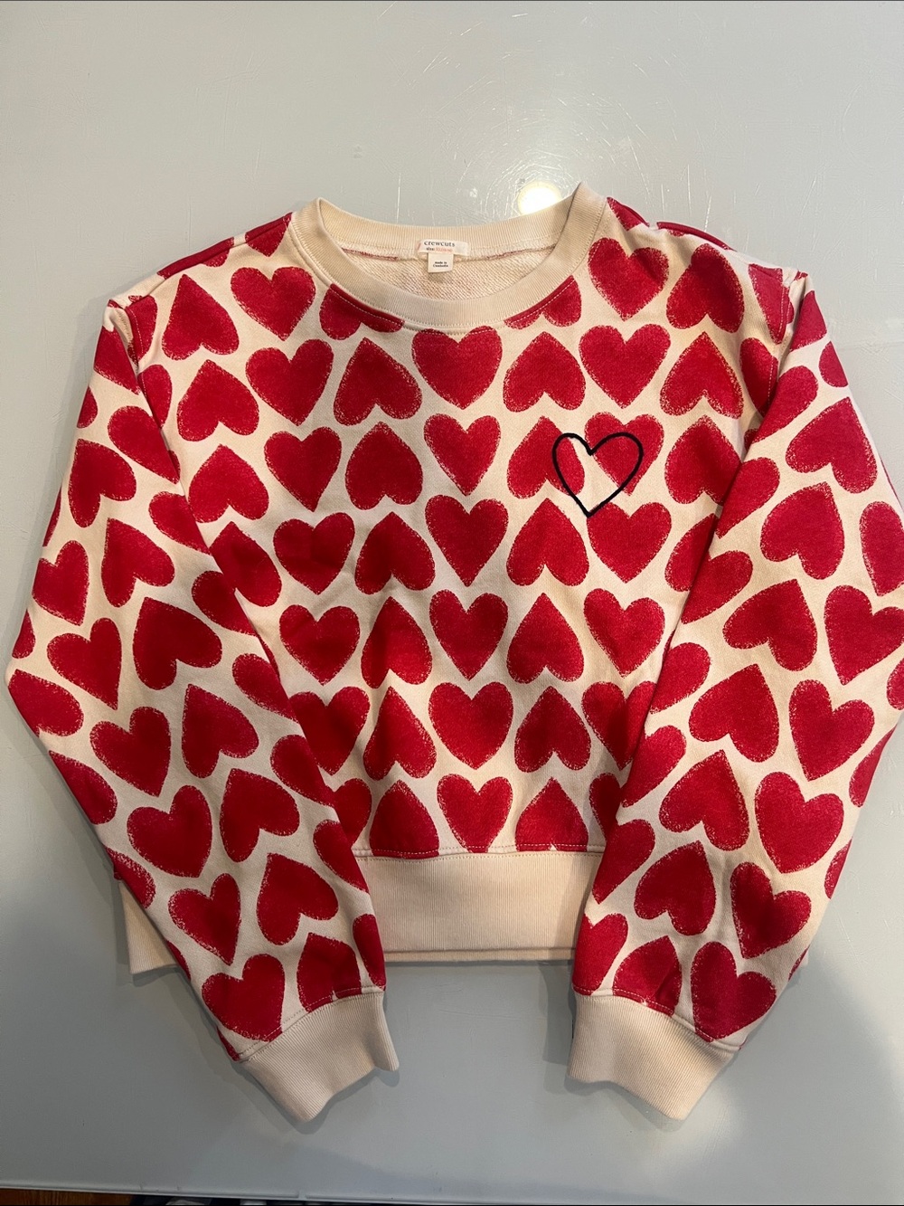 Crewcuts Red Heart-Print Cropped Sweatshirt - Cream Base
